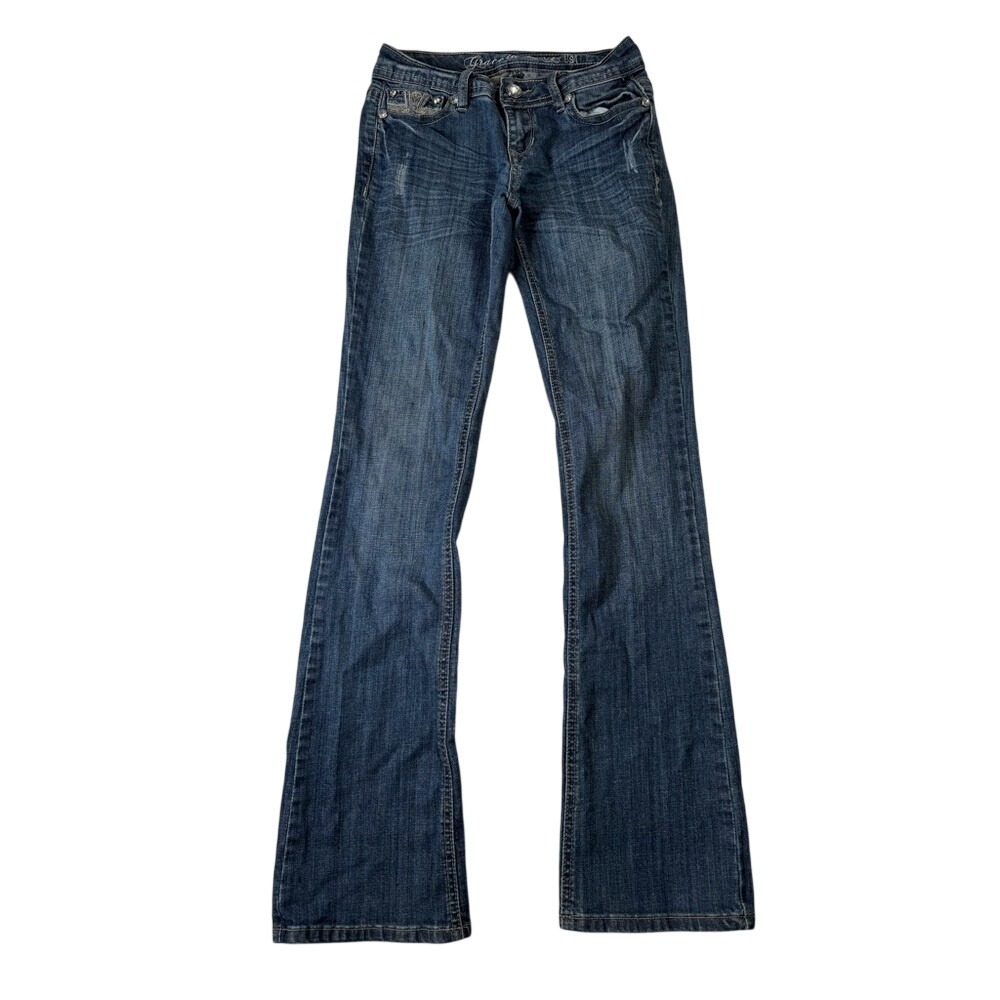 Grace in LA Bootcut Jeans Dark Wash Rhinestone Cross Pocket Denim Size 3